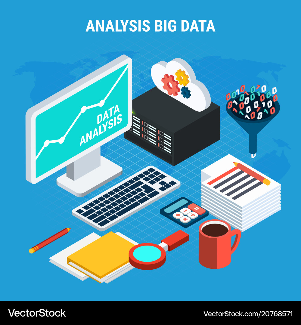 Big data analysis isometric design concept Vector Image