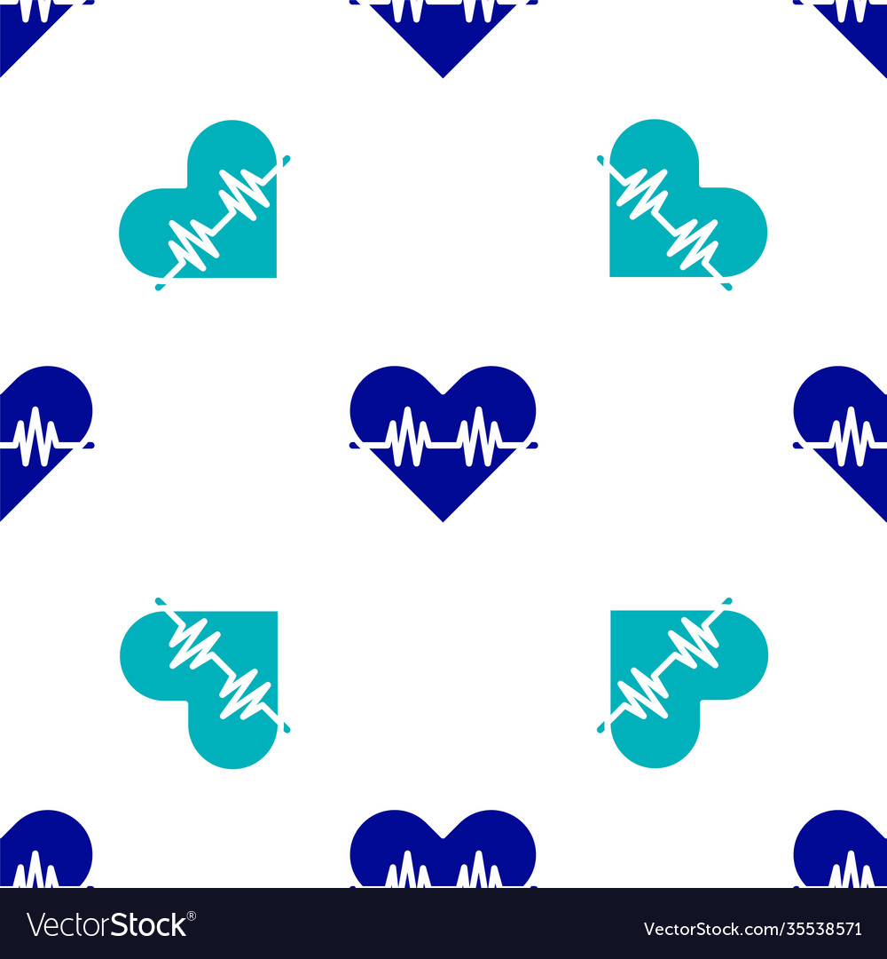 Blue heart rate icon isolated seamless pattern