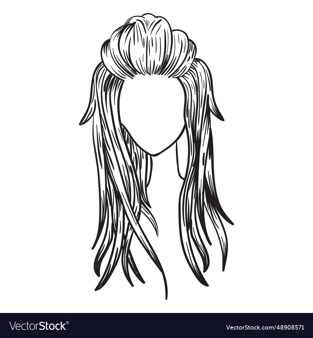 Long woman hair hand drawn