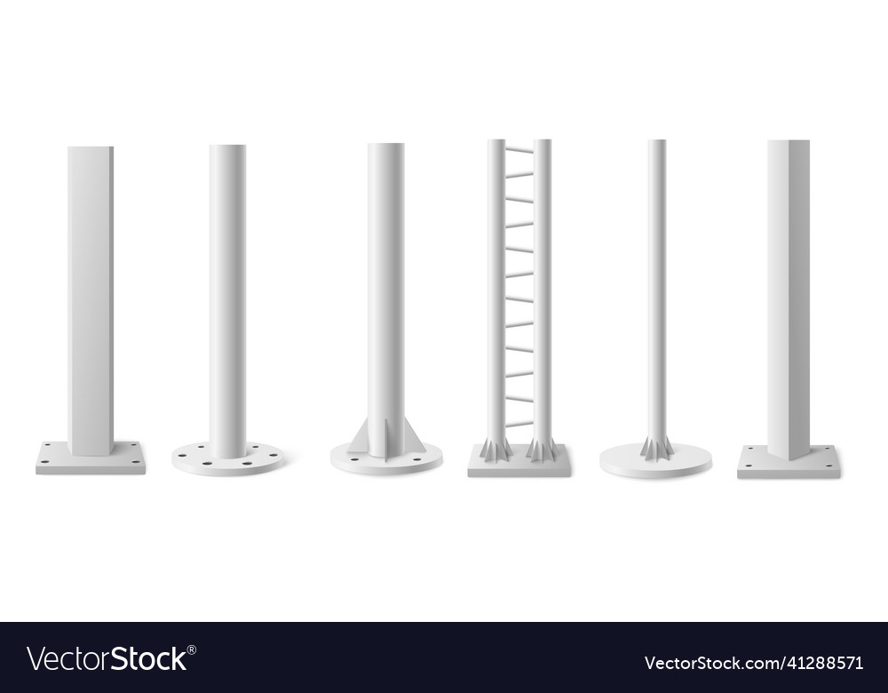 Metal poles or columns in realistic 3d style Vector Image