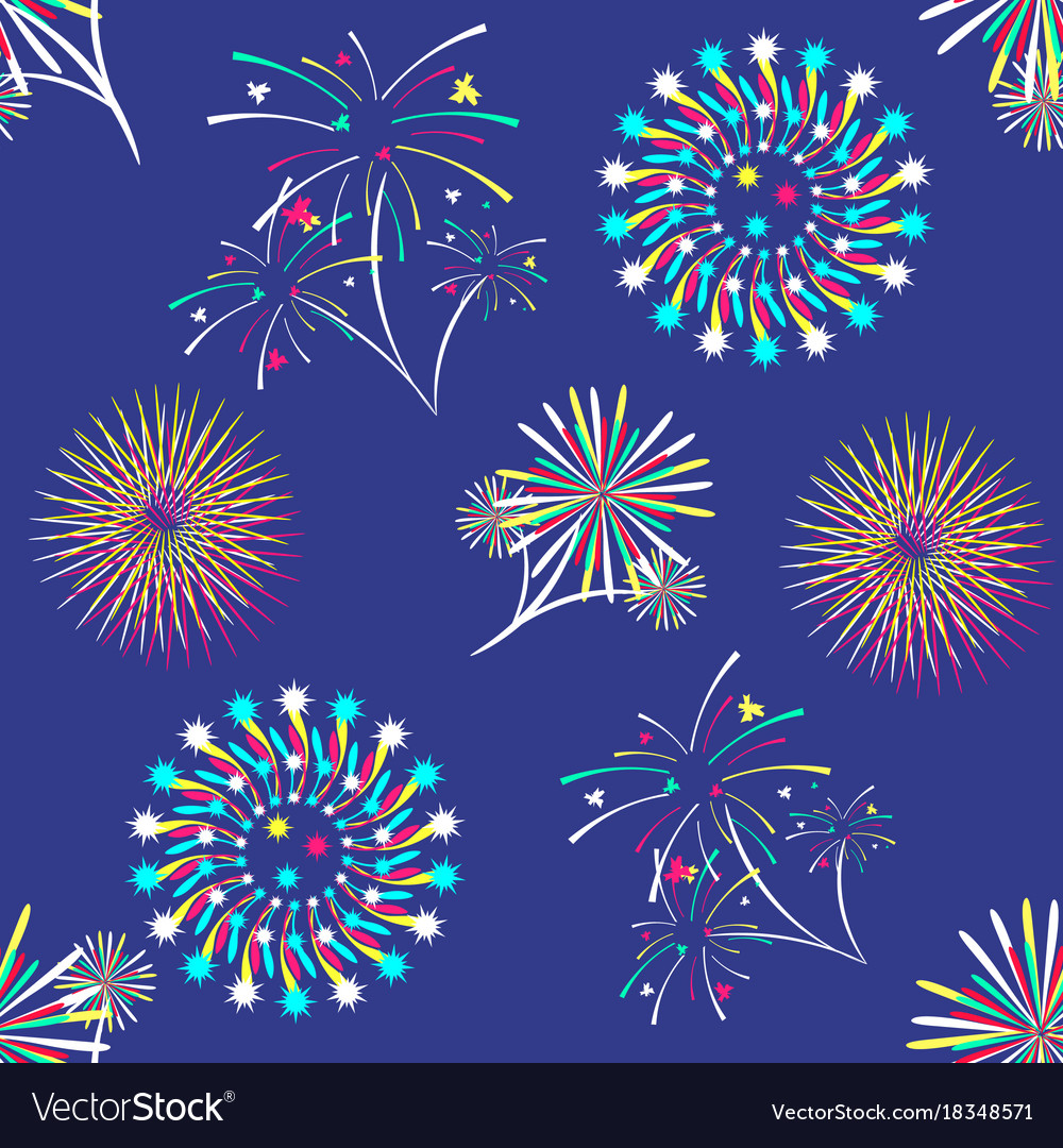 Pattern with different colorful fireworks