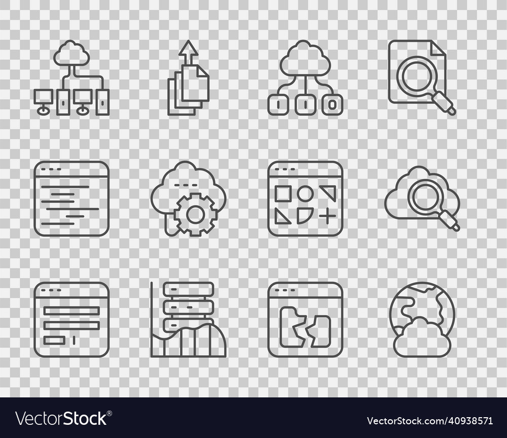 Set line browser window social network cloud vector image Set line browser window social network cloud