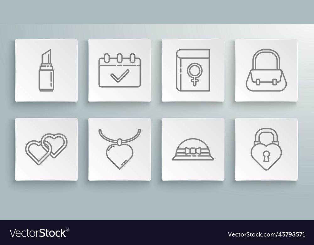 Set line two linked hearts calendar with 8 march