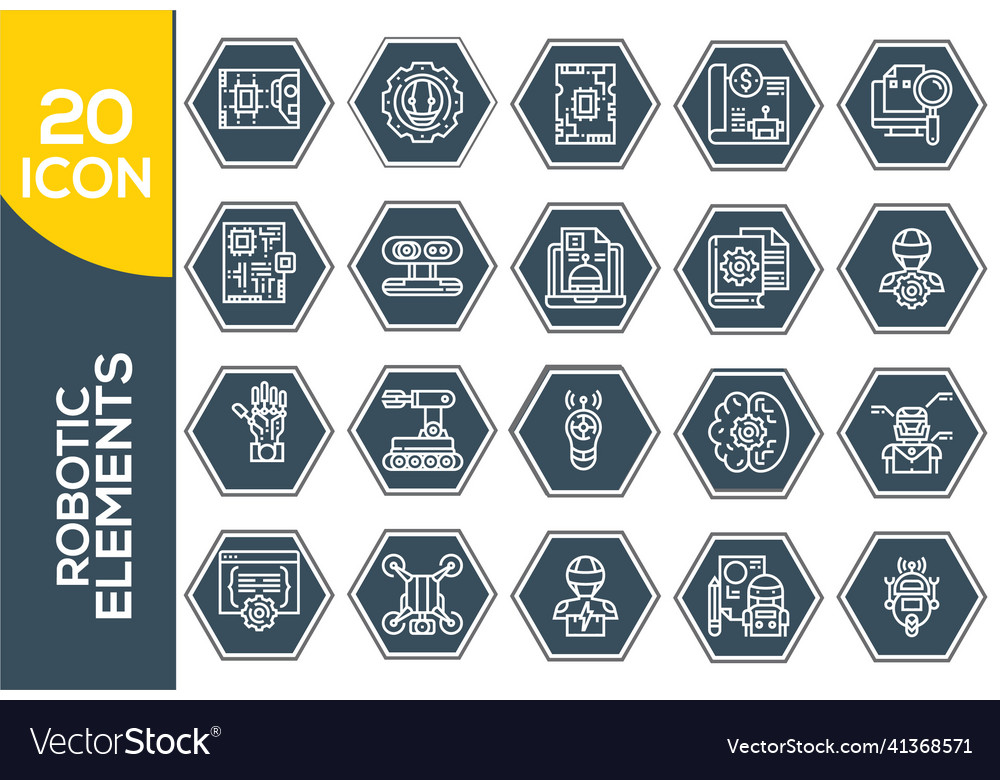 Set von Roboter-basierten Linien-Icons umfasst