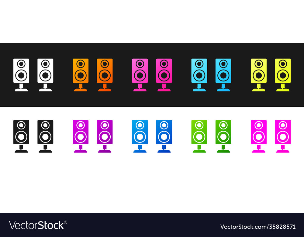 Set stereo speaker icon isolated on black