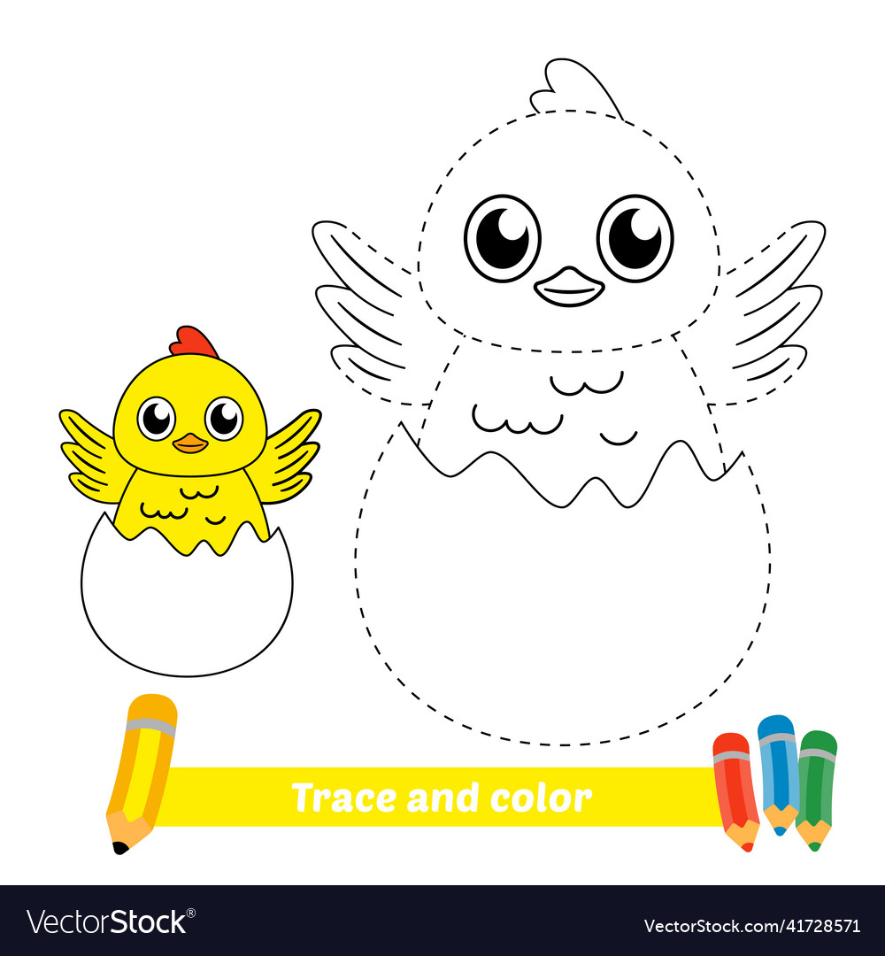 Trace and color for kids baby chick Royalty Free Vector