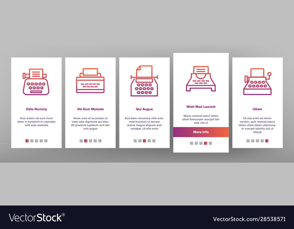 Typewriter onboarding icons set Vector Image Typewriter onboarding icons set