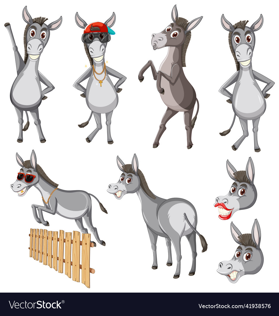 Donkey in different actions Royalty Free Vector Image