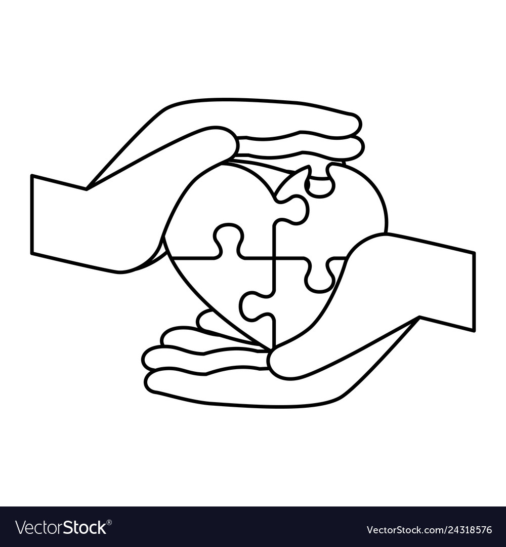 Hands lifting heart with puzzle attached solution vector image Hands lifting heart with puzzle attached solution