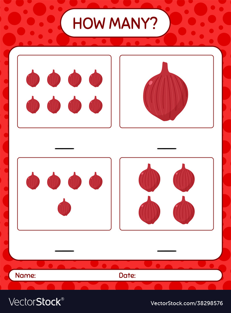 How many counting game with onion worksheet vector image How many counting game with onion worksheet