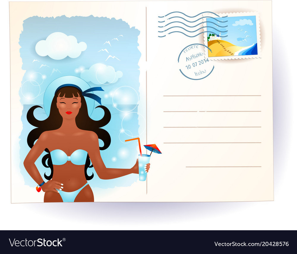 Sea postcard with attractive girl