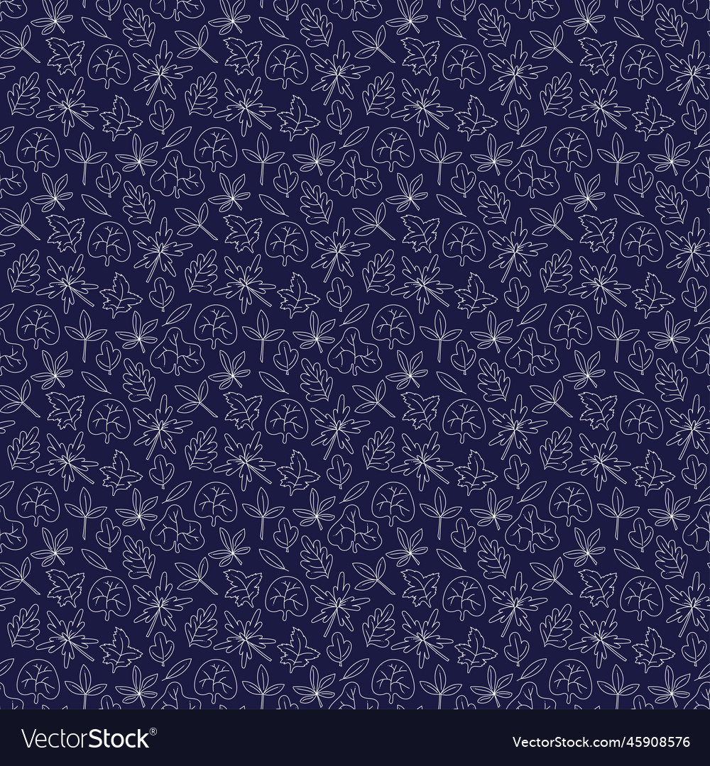 Seamless pattern with 8 types of leaves on a dark