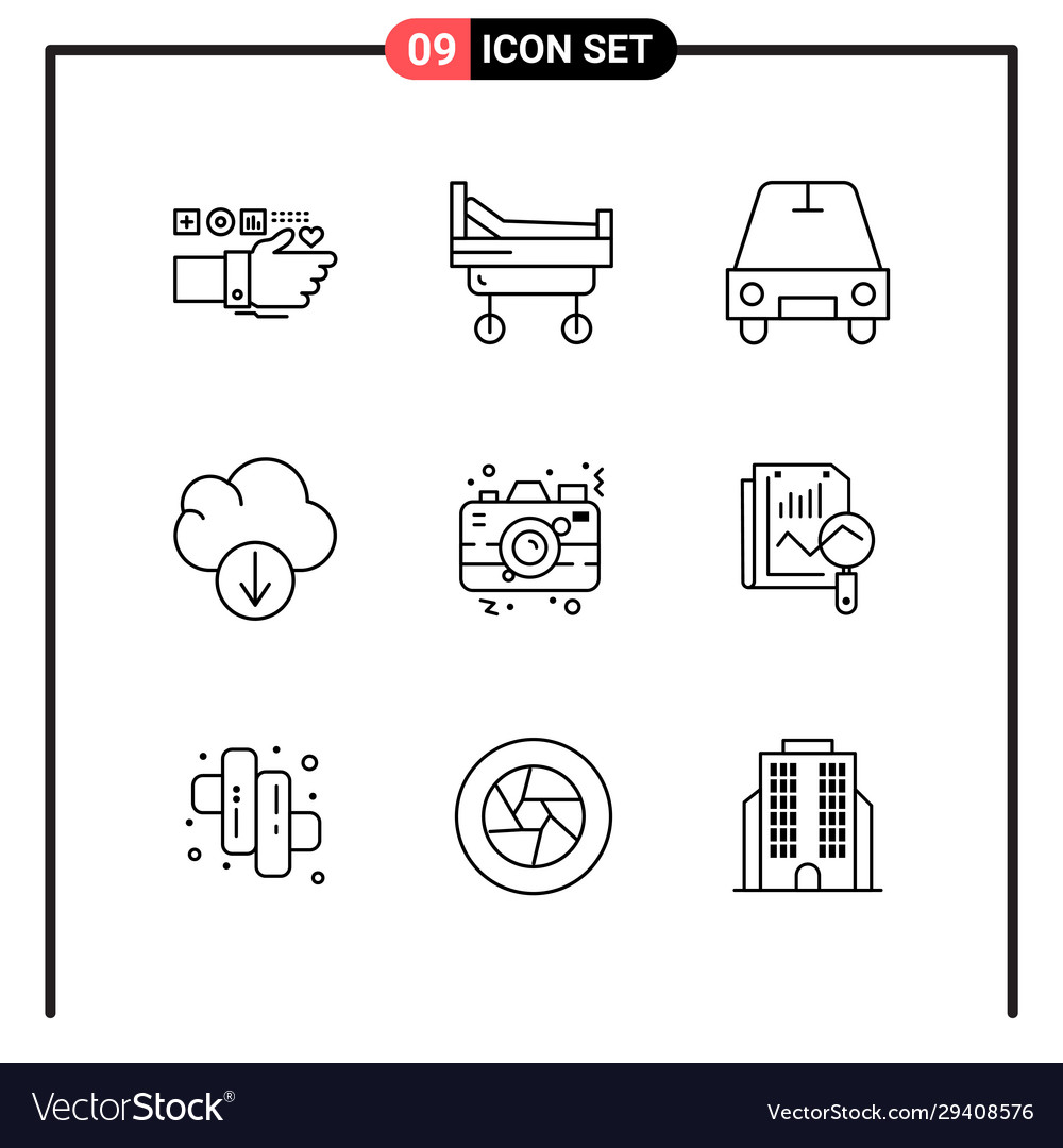 Set 9 line style icons for web and mobile vector image Set 9 line style icons for web and mobile
