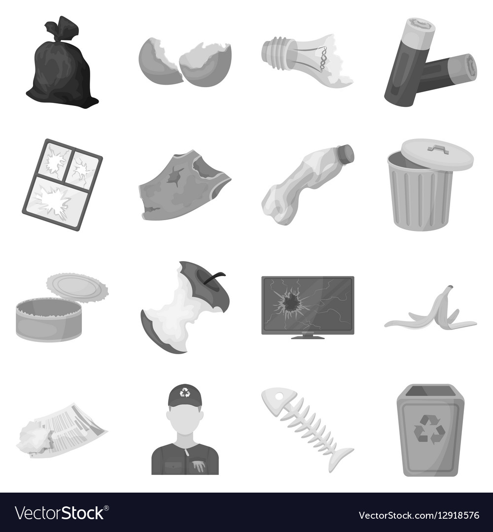 Trash and garbage set icons in monochrome style