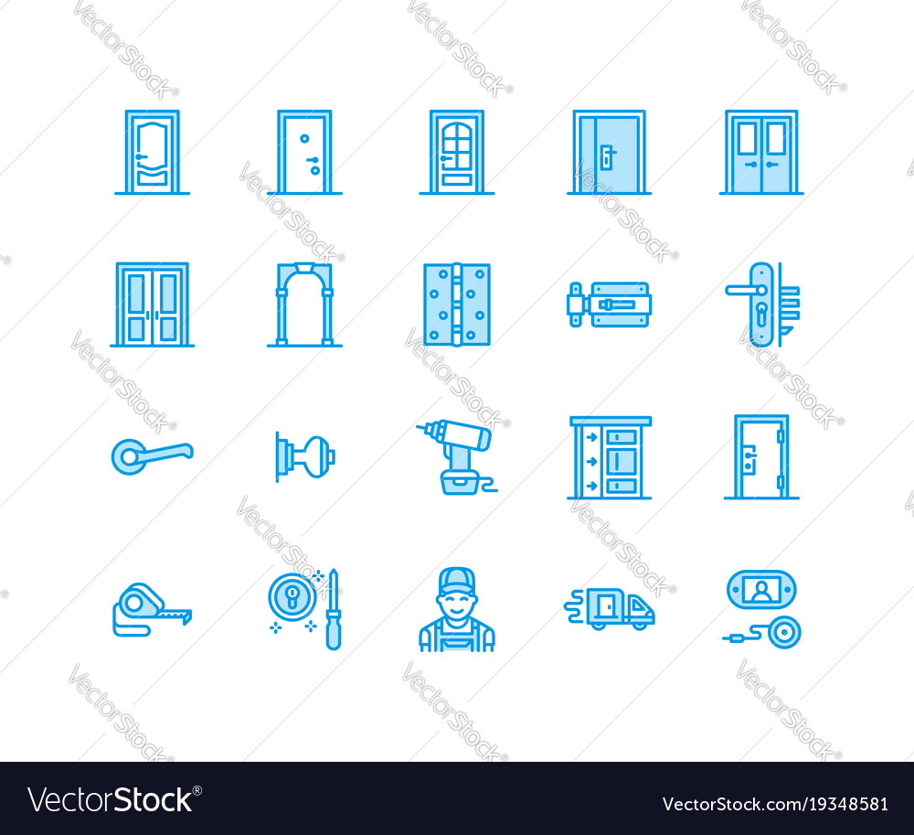 Türen Installation Reparatur Linie Icons verschiedene