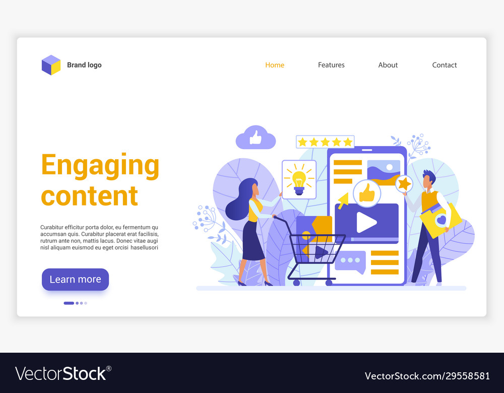 Engaging content website flat design landing page Vector Image