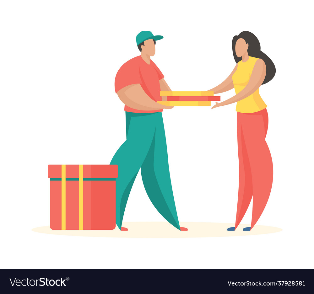 Fast food delivery uniformed courier hands pizza vector image Fast food delivery uniformed courier hands pizza