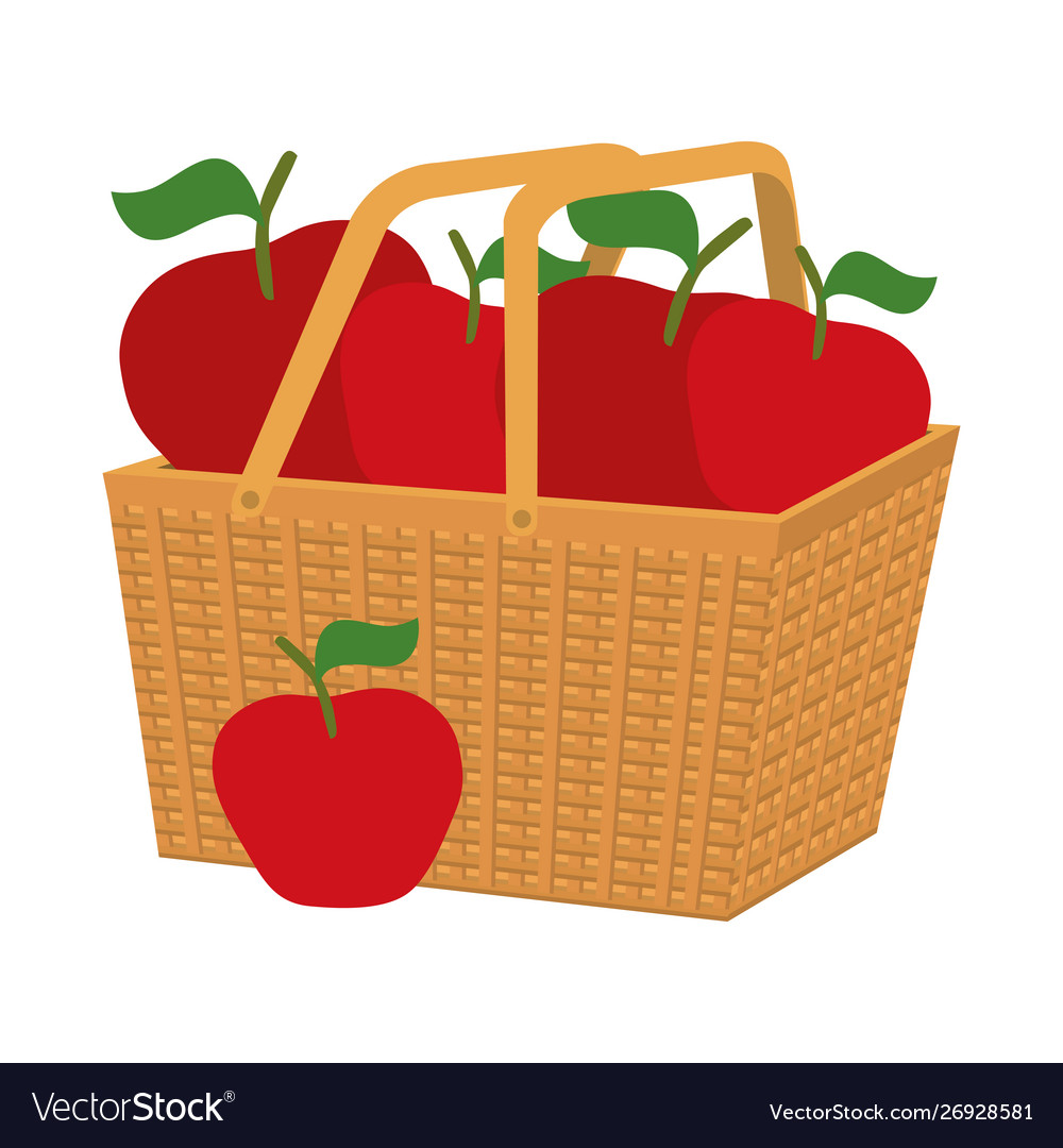 Fresh apples fruits in basket straw Royalty Free Vector