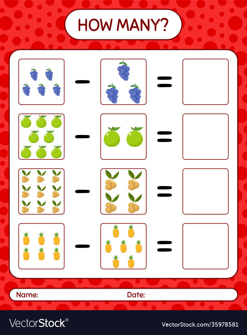 How many counting game with fruit worksheet