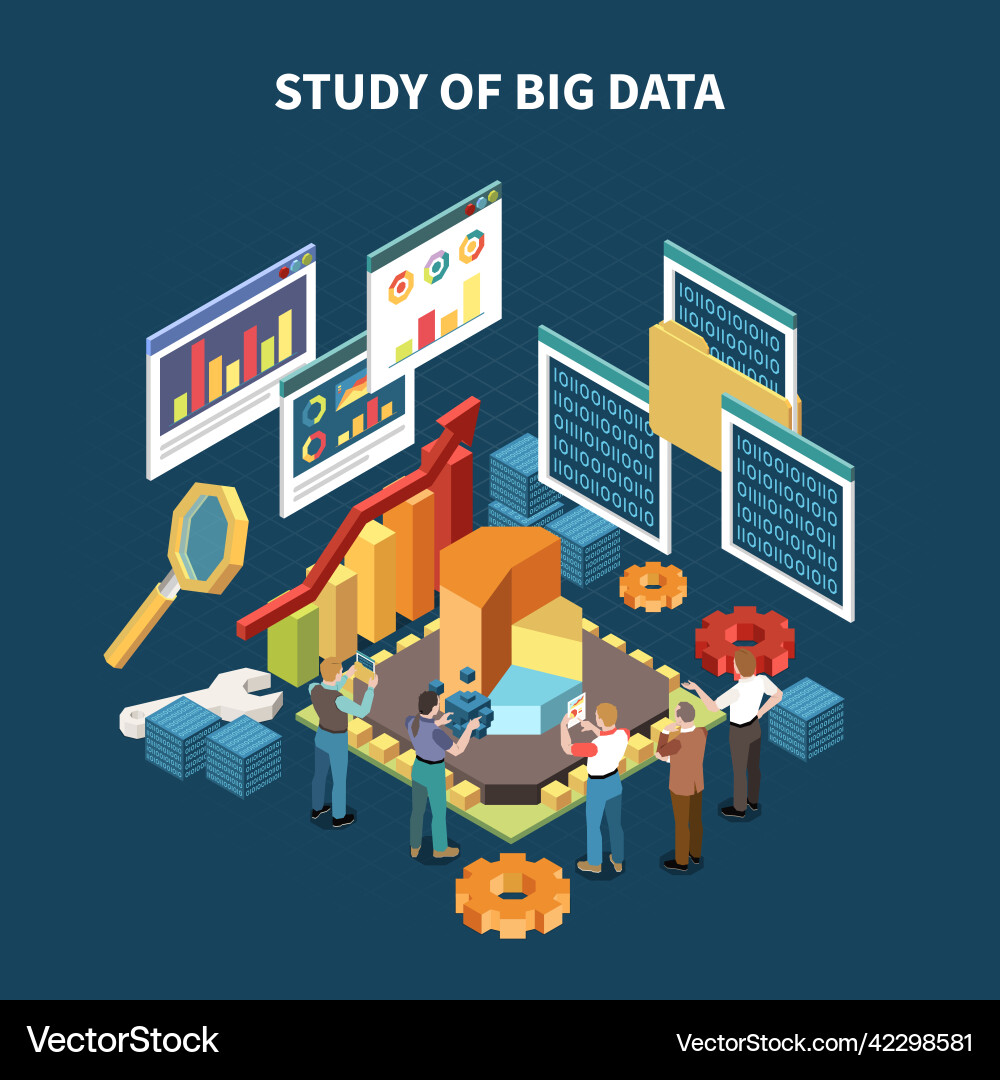Isometric big data analytics composition Vector Image