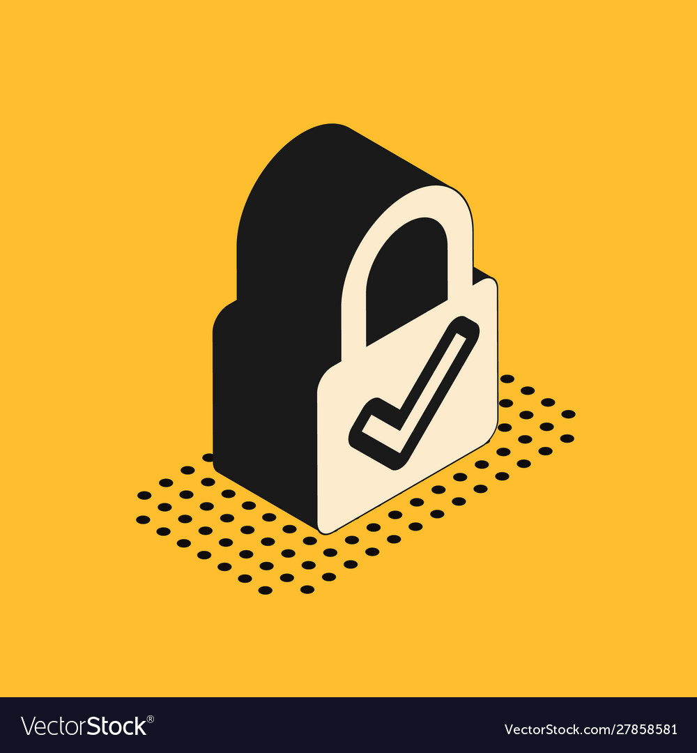 Isometric open padlock and check mark icon Vector Image Isometric open padlock and check mark icon