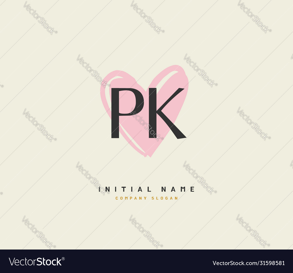 P k pk beauty initial logo handwriting Royalty Free Vector