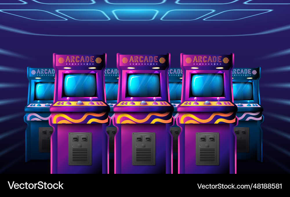 Retro arcade machines composition Royalty Free Vector Image