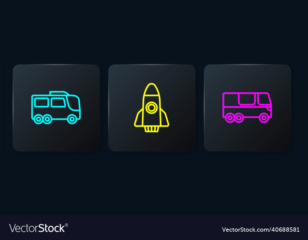 Set line bus and rocket ship black square button Vector Image Set line bus and rocket ship black square button