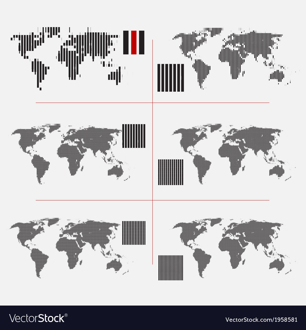 Set of dotted world maps in different resolution