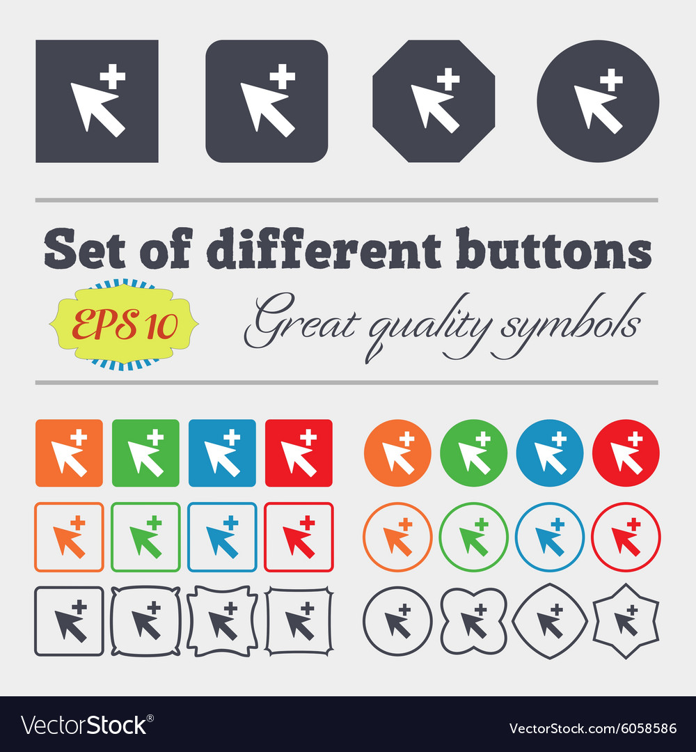 Cursor arrow plus add icon sign big set