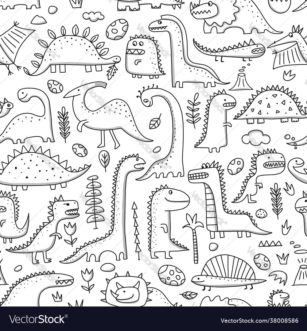 Funny dinosaurs childish style seamless pattern