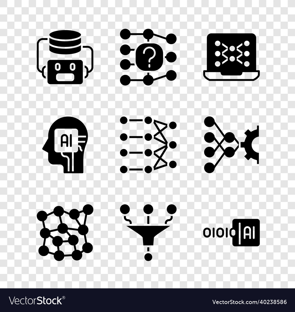Set artificial intelligence robot neural network vector image Set artificial intelligence robot neural network