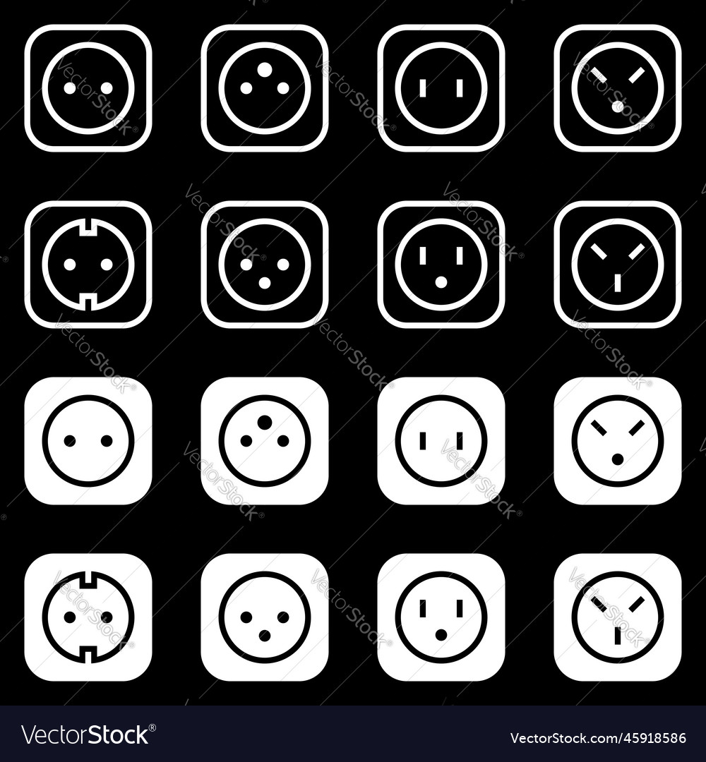 Set of simple icons on a theme power socket vector image Set of simple icons on a theme power socket