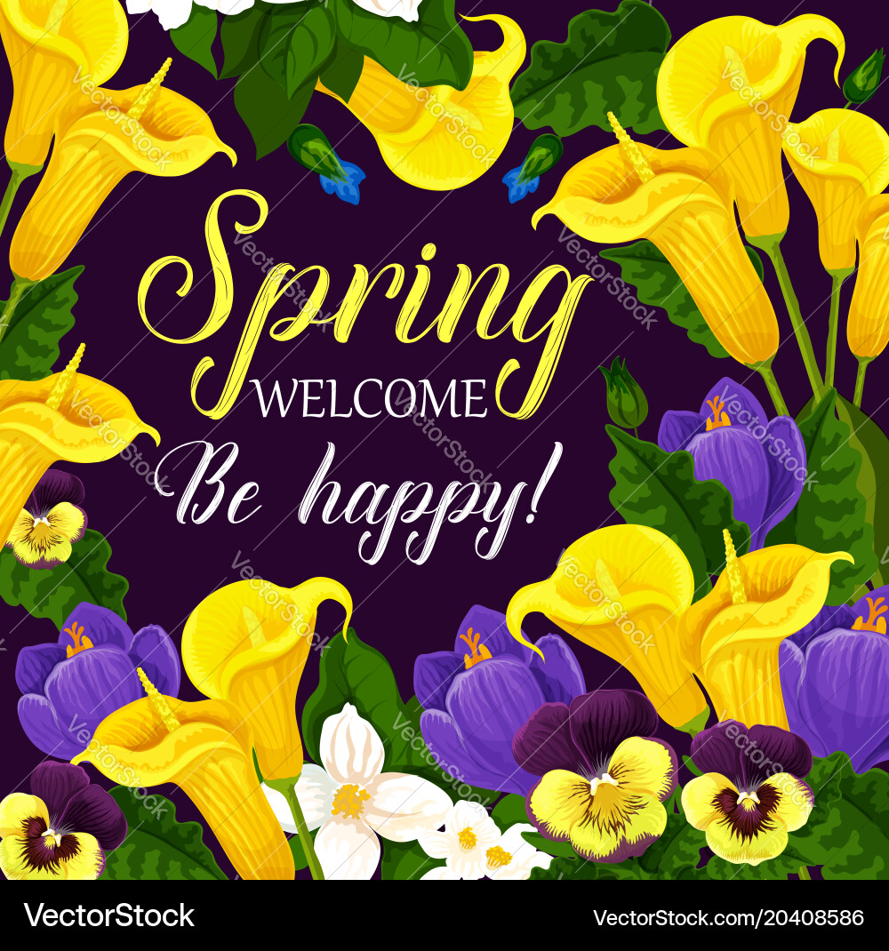 Spring holiday greeting card with flower frame Vector Image