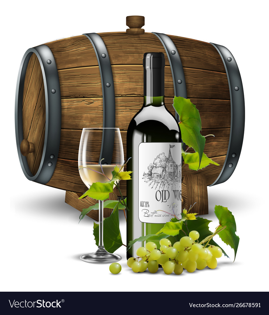 Bottle and transparent glass with white wine Vector Image