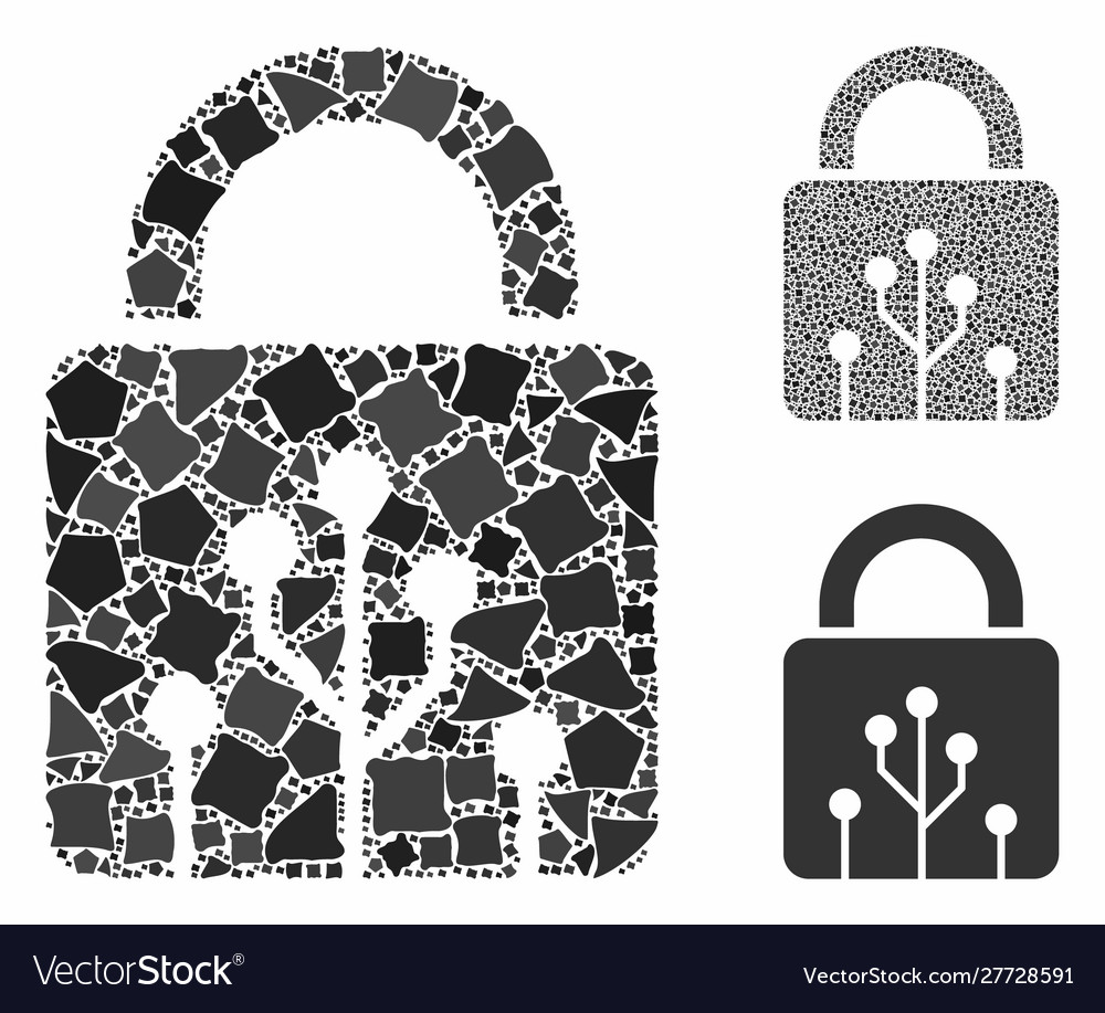 Circuit lock mosaic icon irregular elements vector image Circuit lock mosaic icon irregular elements