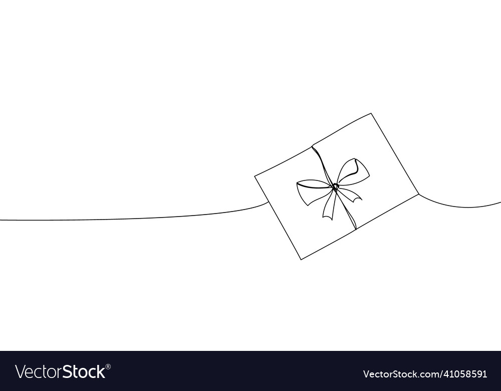 Envelope with ribbon and bow continuous line vector image Envelope with ribbon and bow continuous line