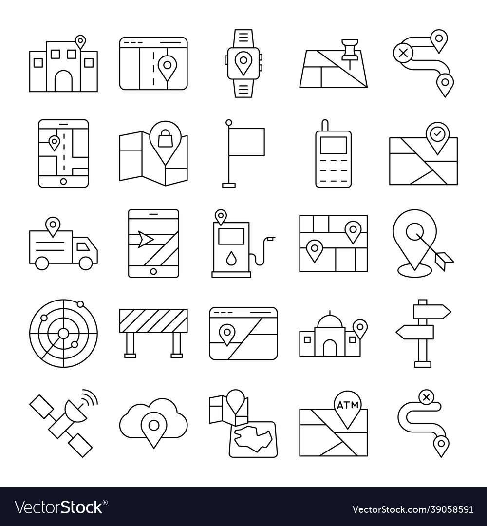 Map and navigation isolated icons set