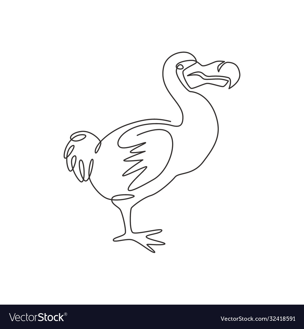 One continuous line drawing cute funny dodo Vector Image