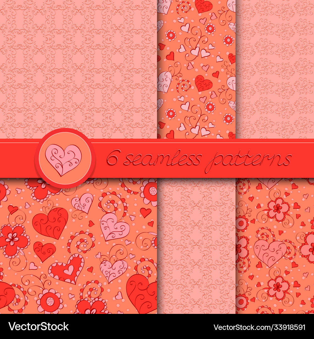 Set six seamless hand drawn patterns Royalty Free Vector
