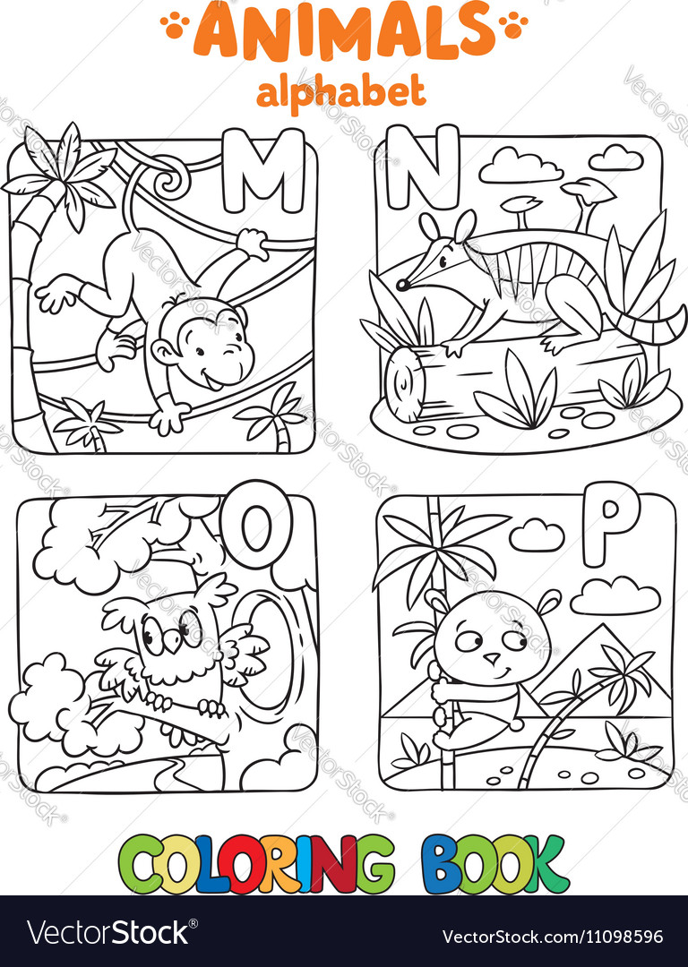 Animals alphabet or ABC Coloring book Royalty Free Vector