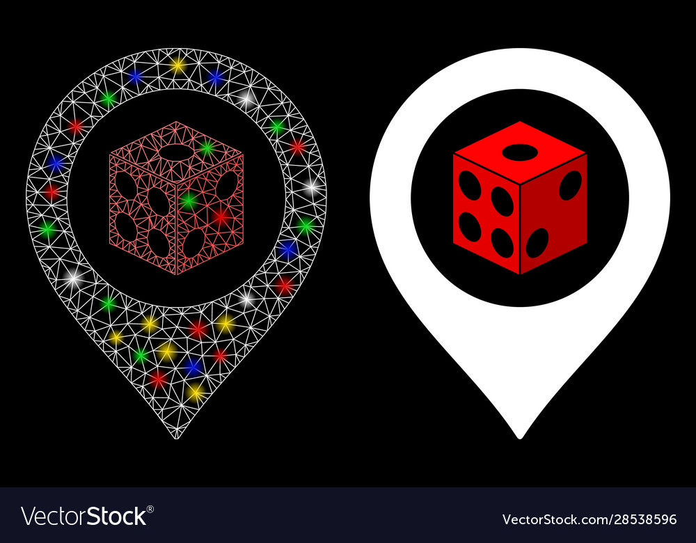 Bright mesh network dice map pointer icon vector image Bright mesh network dice map pointer icon