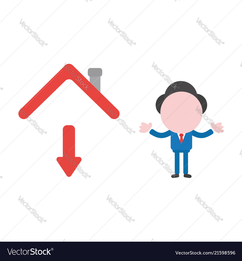 Businessman character with arrow moving down vector image Businessman character with arrow moving down