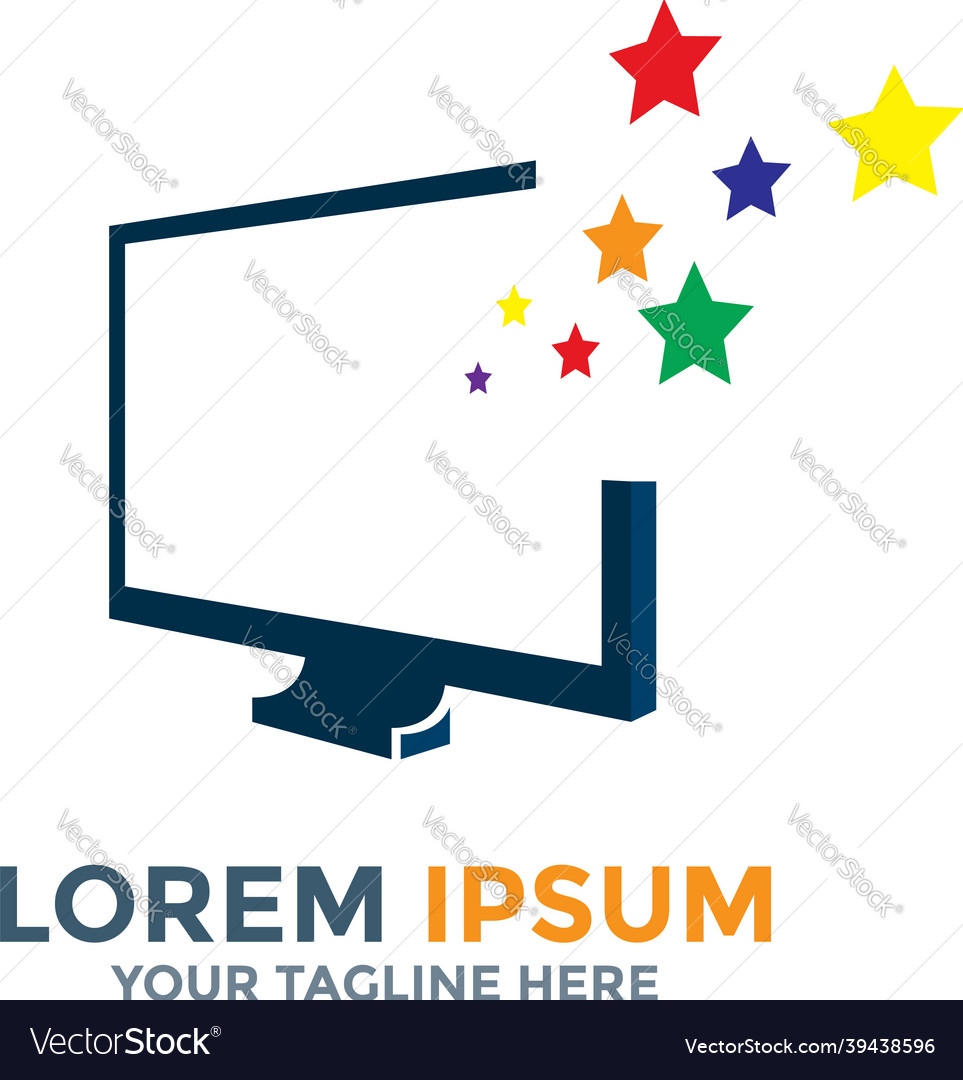 Computer monitor logo template with color stars Vector Image