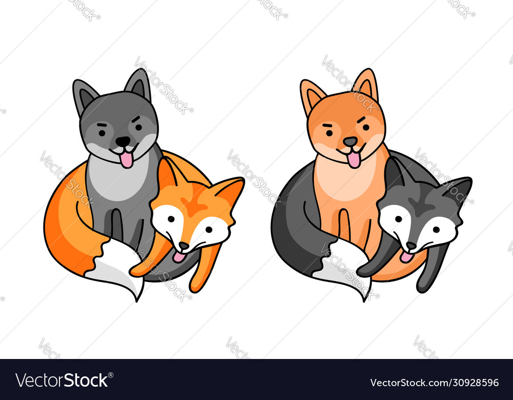 Dog and fox friendship cute cartoon characters Vector Image Dog and fox friendship cute cartoon characters Vector Image