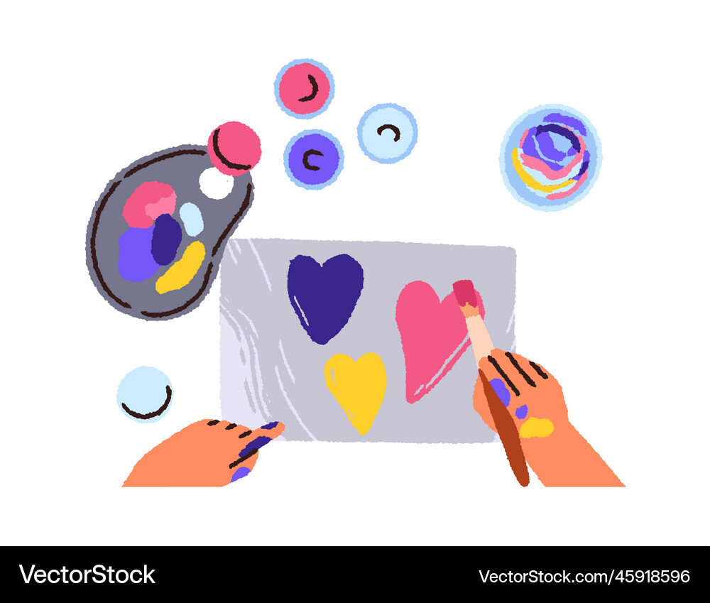 Hand with brush drawing heart on paper Royalty Free Vector