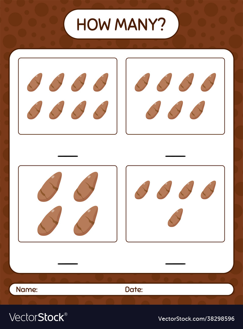 How many counting game with yam root worksheet vector image How many counting game with yam root worksheet
