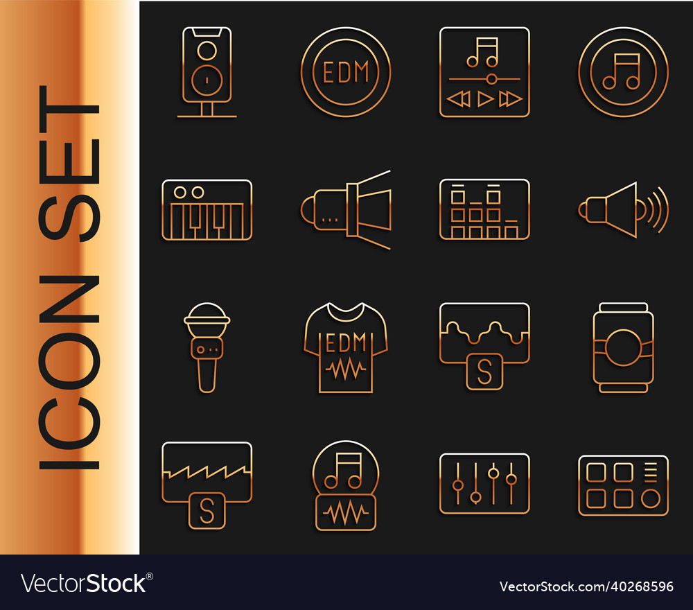 Set line drum machine beer can speaker volume vector image Set line drum machine beer can speaker volume
