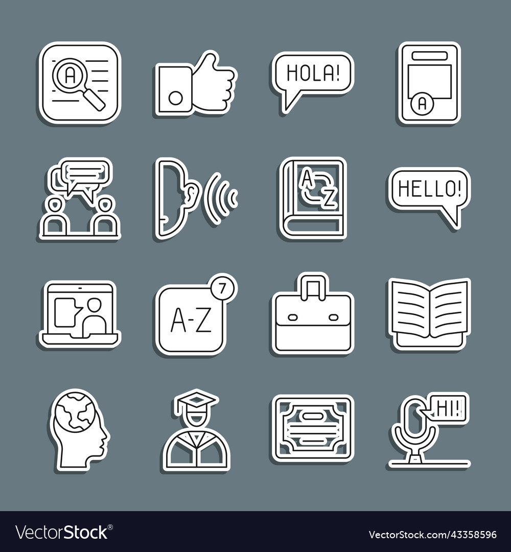 Set line microphone voice device open book hello vector image Set line microphone voice device open book hello