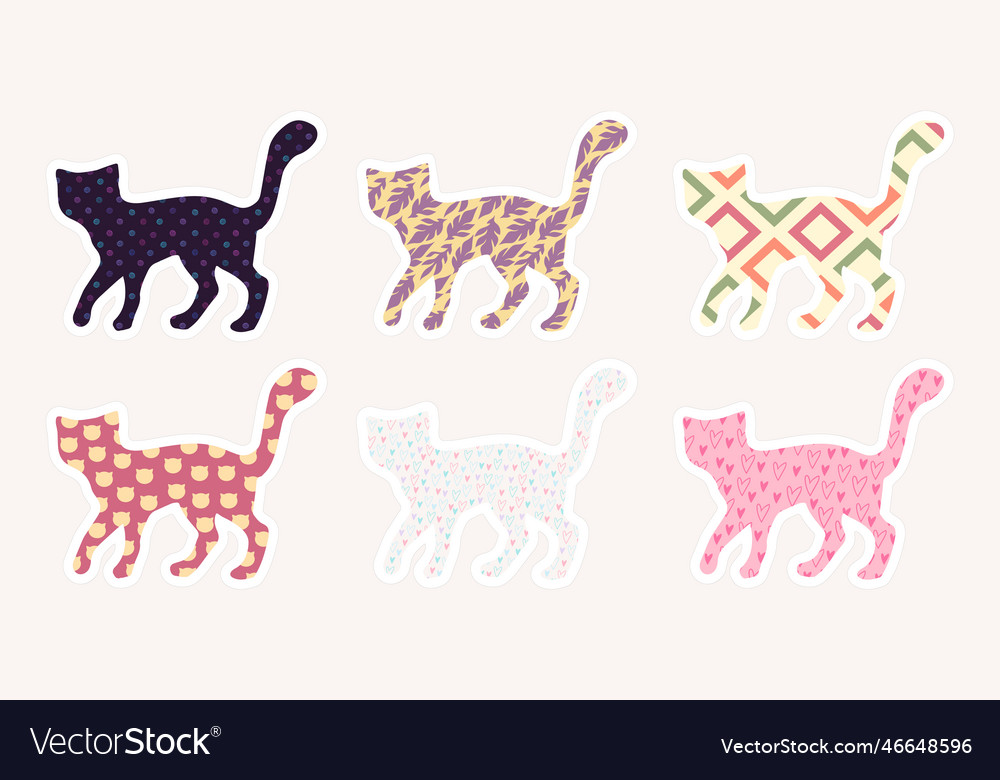 Sticker pack of outline cats with different